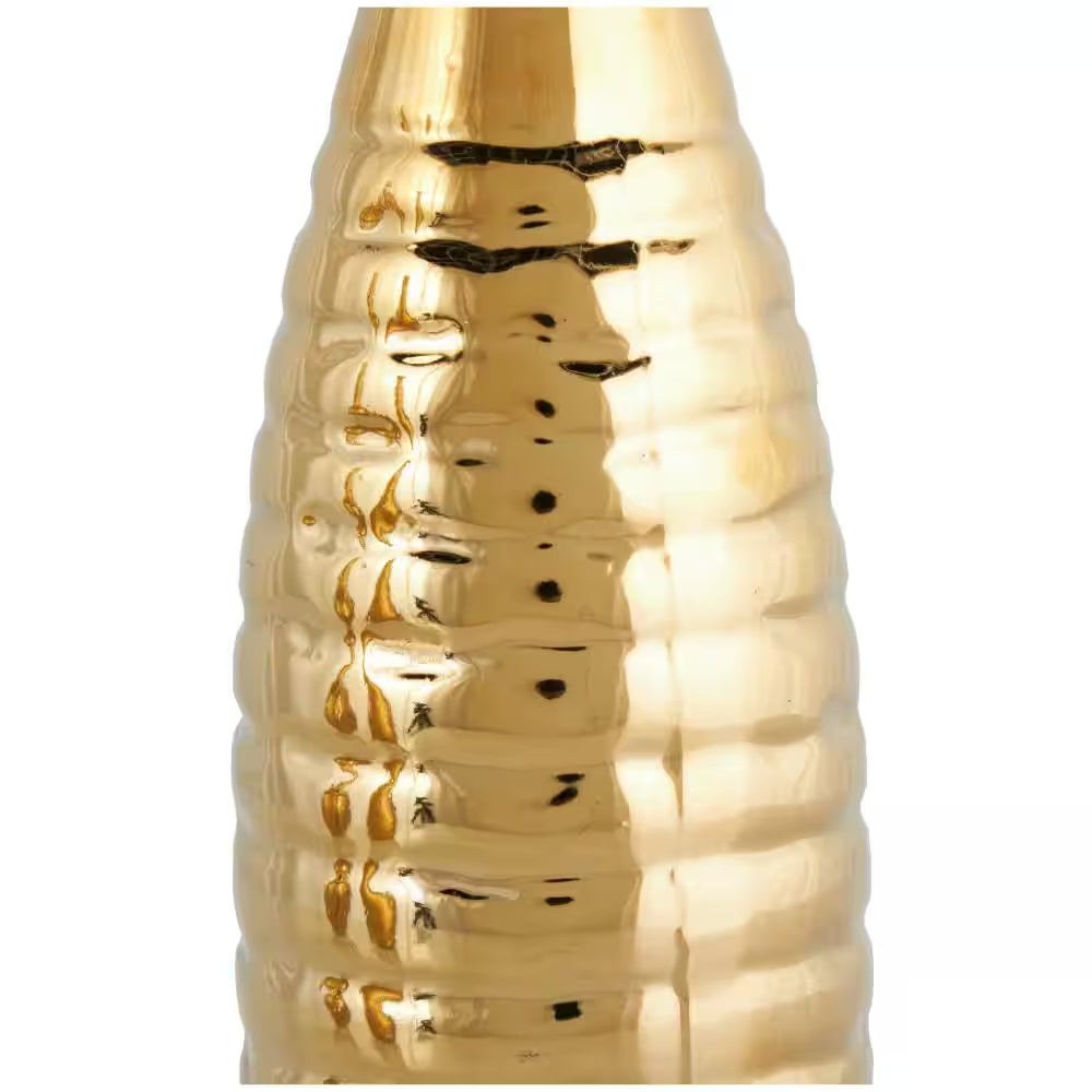 Gold Slim Textured Bottleneck Ceramic Decorative Vase with Varying Patterns (Set of 3)