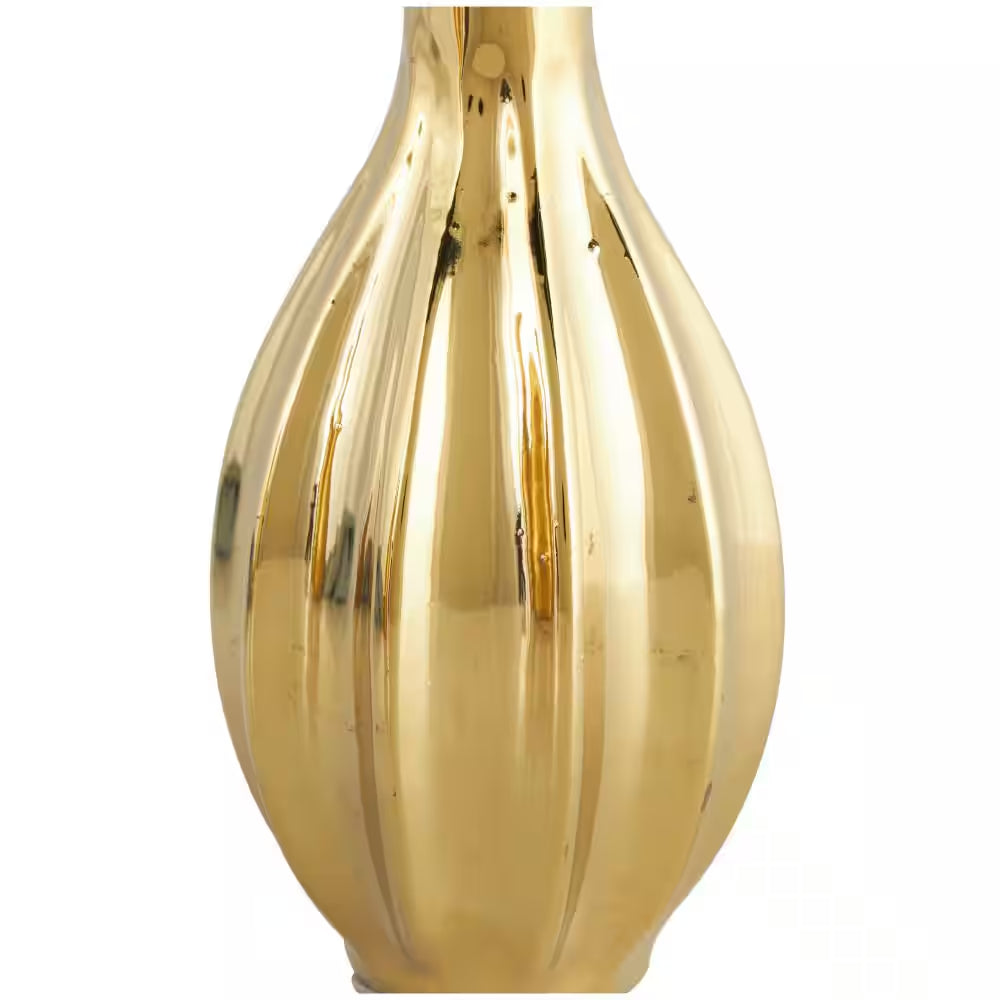 Gold Slim Textured Bottleneck Ceramic Decorative Vase with Varying Patterns (Set of 3)