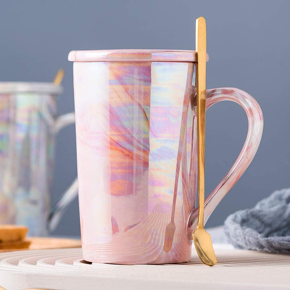 Coffee Mug, Tall Iridescent Coffee Mugs, Cute Mugs,Pink Ceramic Coffee Mug for Mon Women, Dishwasher and Microwave Safe 12 Ounces