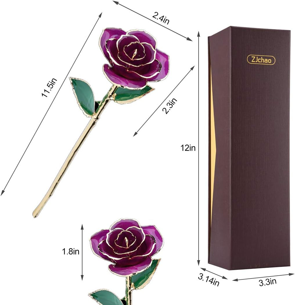 24K Purple Rose for Her, Eternal Eternity Love Real Gold Plated Rose Flower, Romantic Present for Wife, Mom, Grandma, Anniversary, Birthday, Wedding ( Purple)