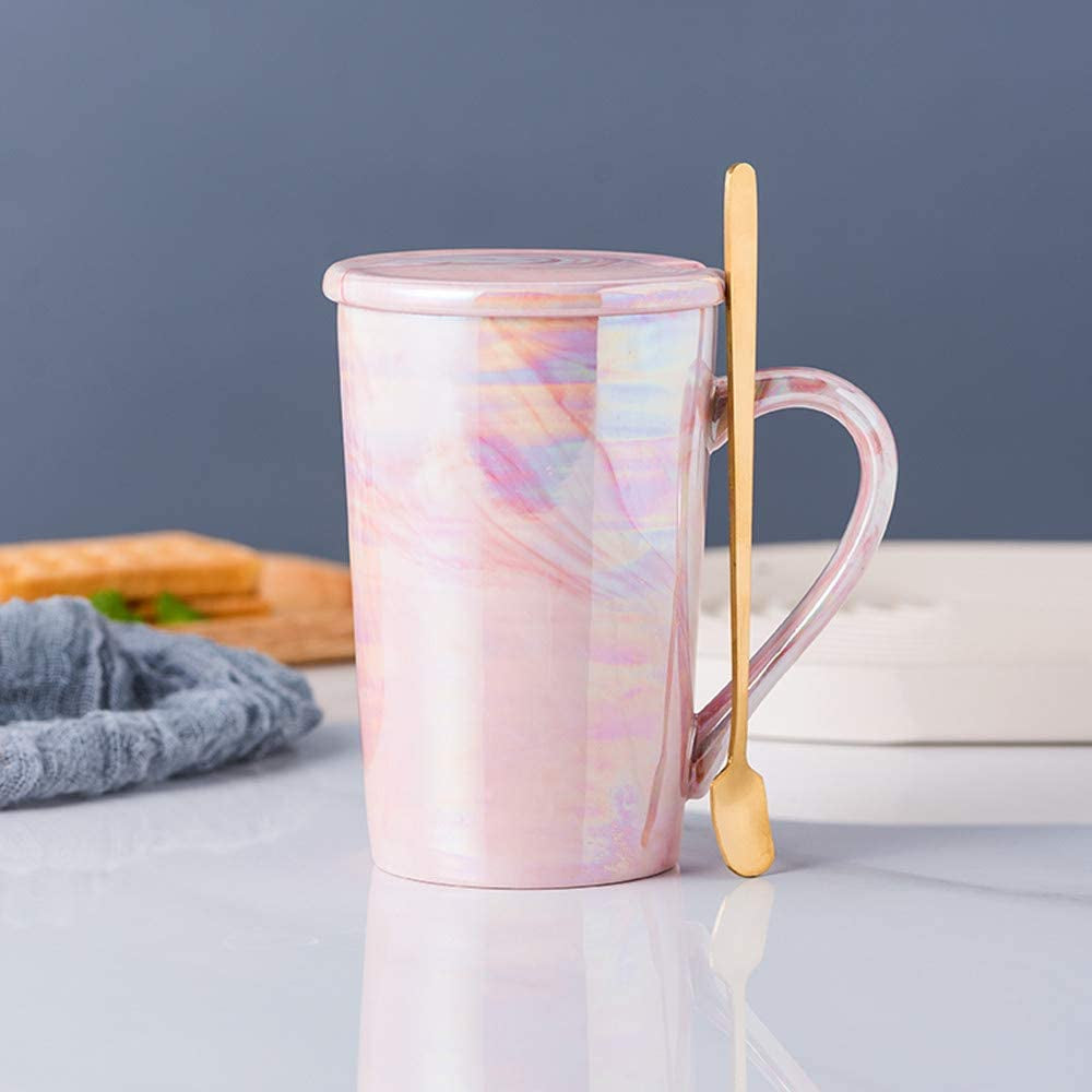 Coffee Mug, Tall Iridescent Coffee Mugs, Cute Mugs,Pink Ceramic Coffee Mug for Mon Women, Dishwasher and Microwave Safe 12 Ounces