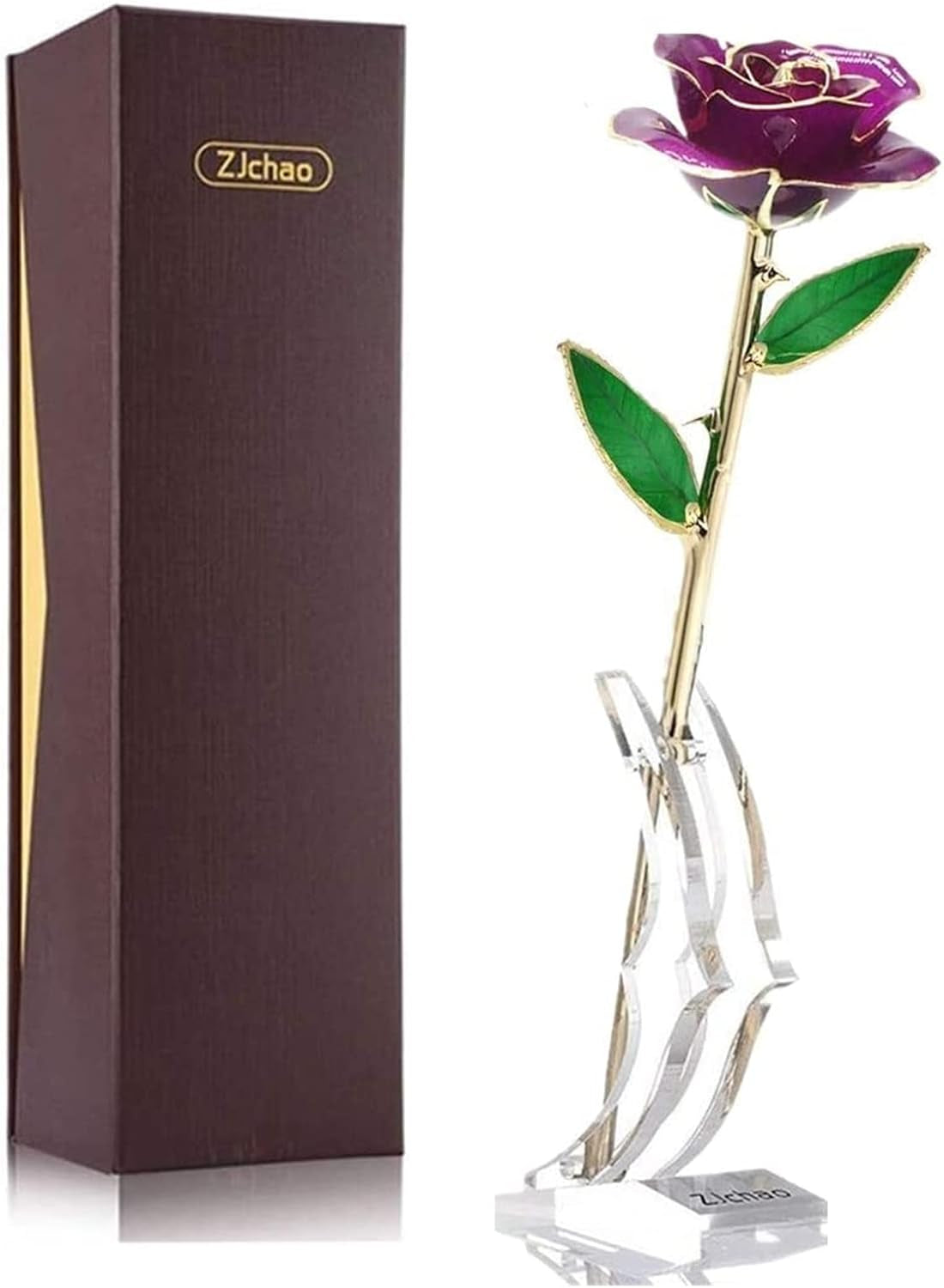 24K Purple Rose for Her, Eternal Eternity Love Real Gold Plated Rose Flower, Romantic Present for Wife, Mom, Grandma, Anniversary, Birthday, Wedding ( Purple)