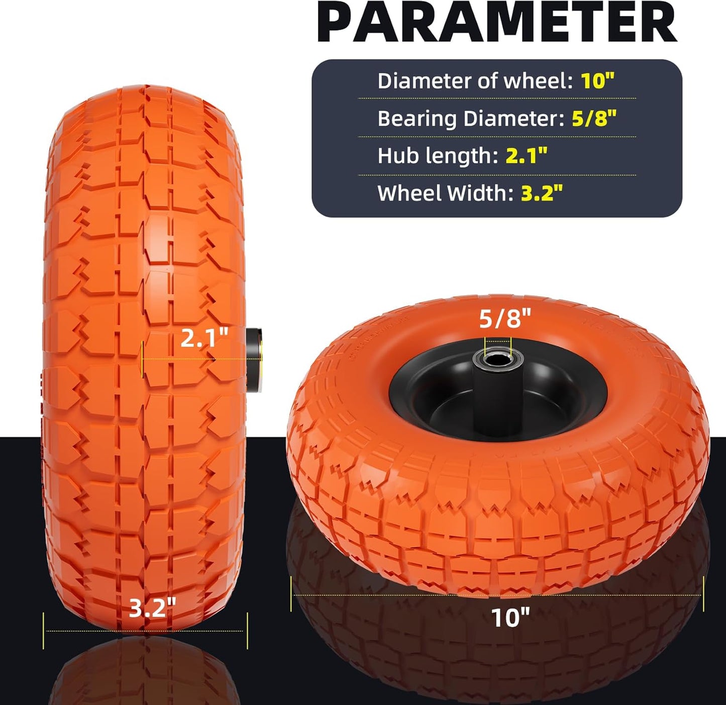 4.10 3.50-4 Tire and Wheel, 10 Inch Flat Free Tires 4 Pack with 5/8” Axle Bore Hole and Double Sealed Bearings, for Dolly Tires/Hand Truck Tires/Dump Cart Tires