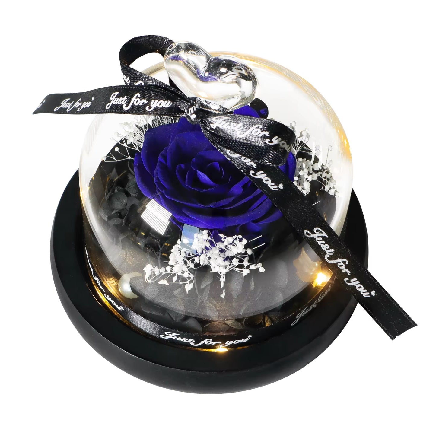 Gifts for Girls Eternal Flowers in Heart Glass Dome with Led Light Forever Preserved Rose Wedding Gift for Mom Women Girlfriend