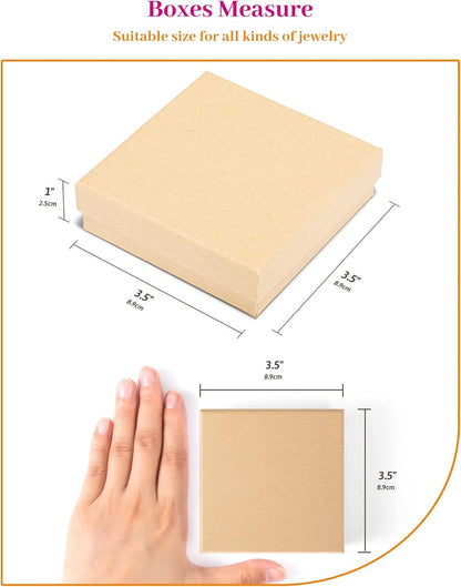 20-Pack 3.5X3.5X1 Inch Cardboard Jewelry Boxes, Thick Paper Box Bulk for Jewelry Gift Packaging/Shipping, Bracelet Gift Case with Cotton Filled and Lids -Brown