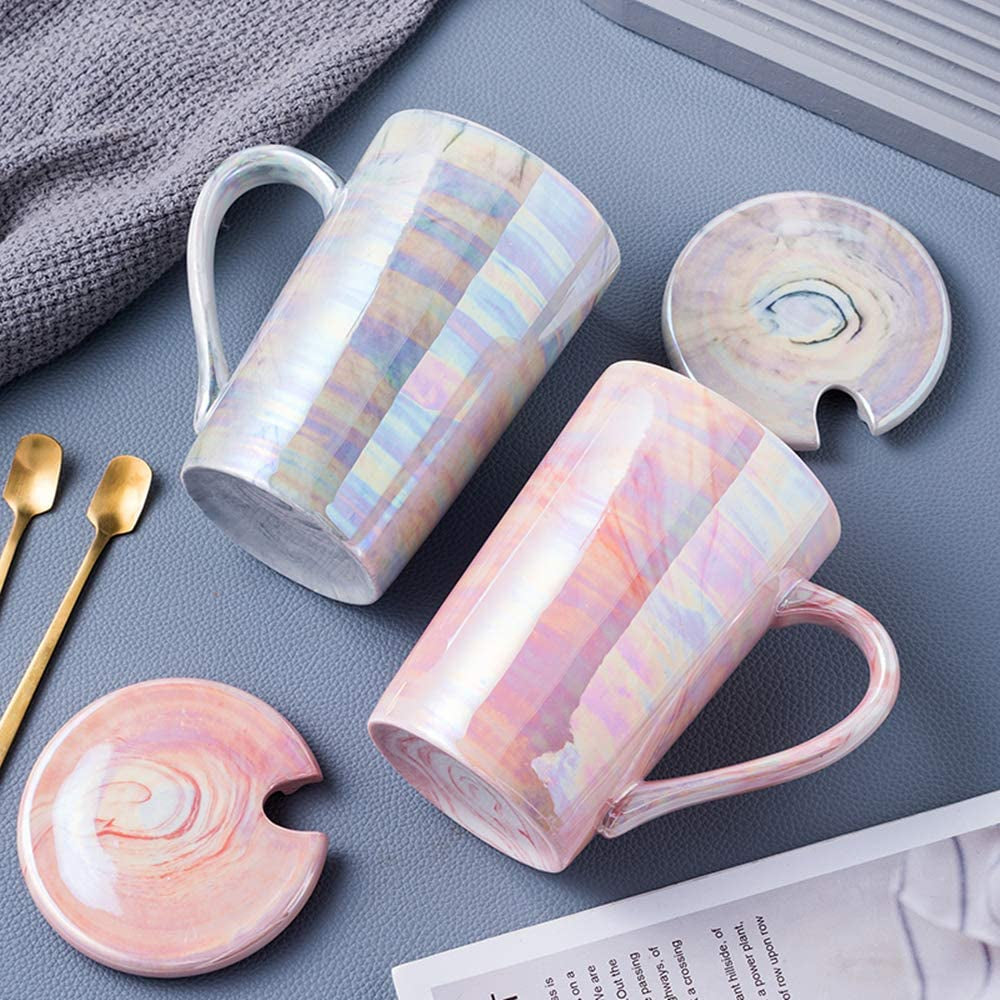 Coffee Mug, Tall Iridescent Coffee Mugs, Cute Mugs,Pink Ceramic Coffee Mug for Mon Women, Dishwasher and Microwave Safe 12 Ounces