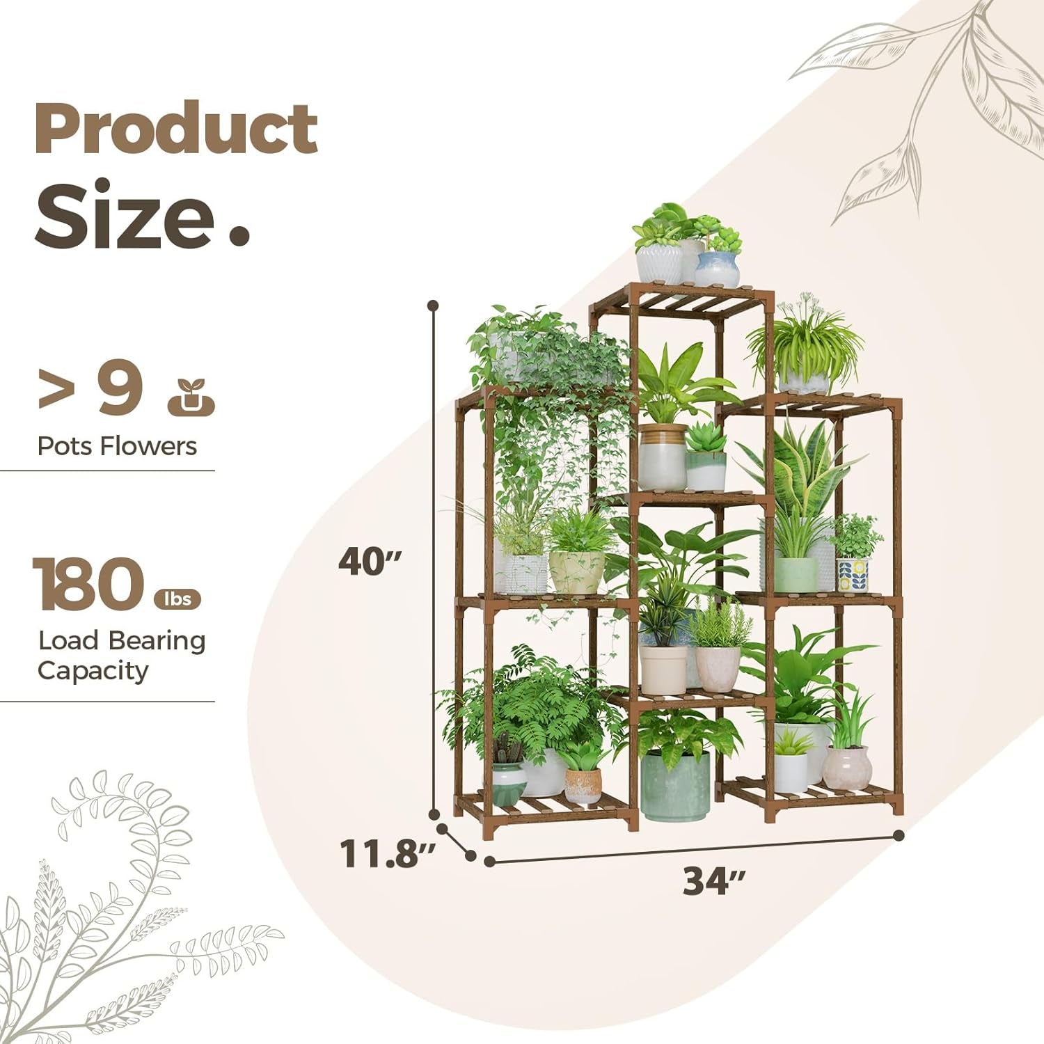 Plant Stand Indoor Plant Stands Wood Outdoor Tiered Plant Shelf for Multiple Plants, Ladder Plant Holder