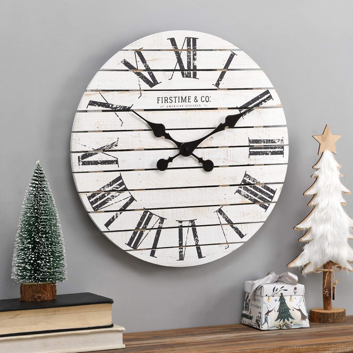 Shiplap Farmhouse Wall Clock, American Crafted, White, 18 X 2 X 18,