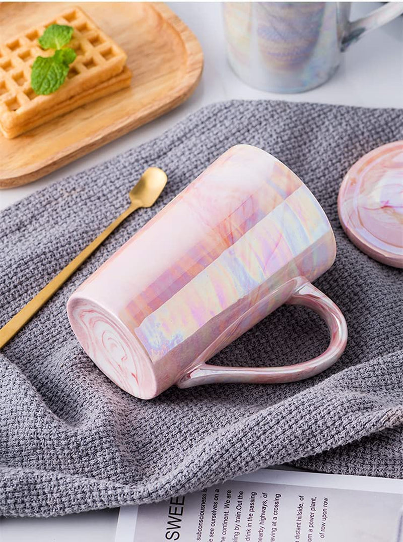 Coffee Mug, Tall Iridescent Coffee Mugs, Cute Mugs,Pink Ceramic Coffee Mug for Mon Women, Dishwasher and Microwave Safe 12 Ounces