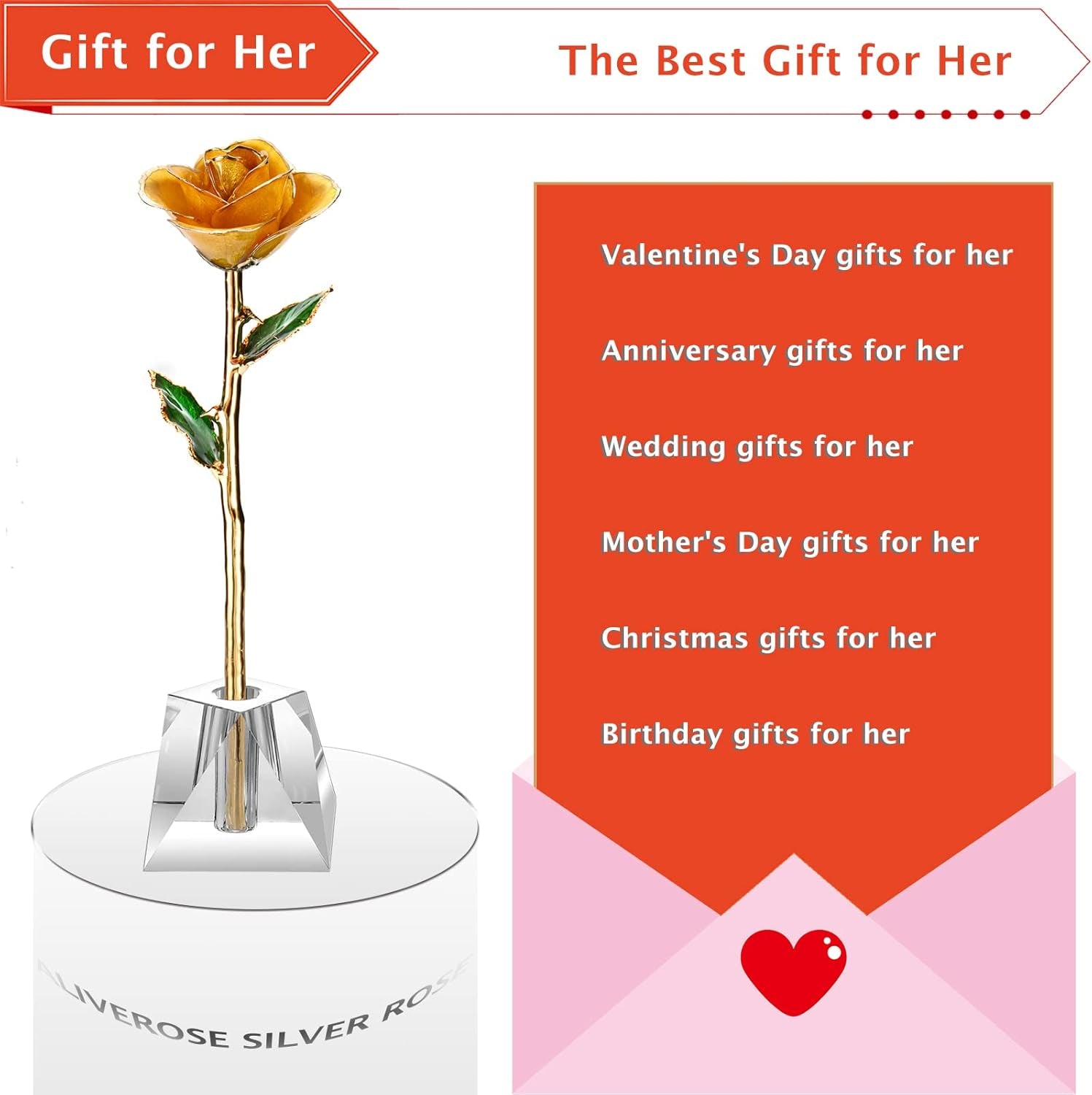 Gold Dipped Rose,24K Gold Real Rose Gift for Her and Great Valentines Gift for Her Rose(Pearl Yellow with Crystal Vase)