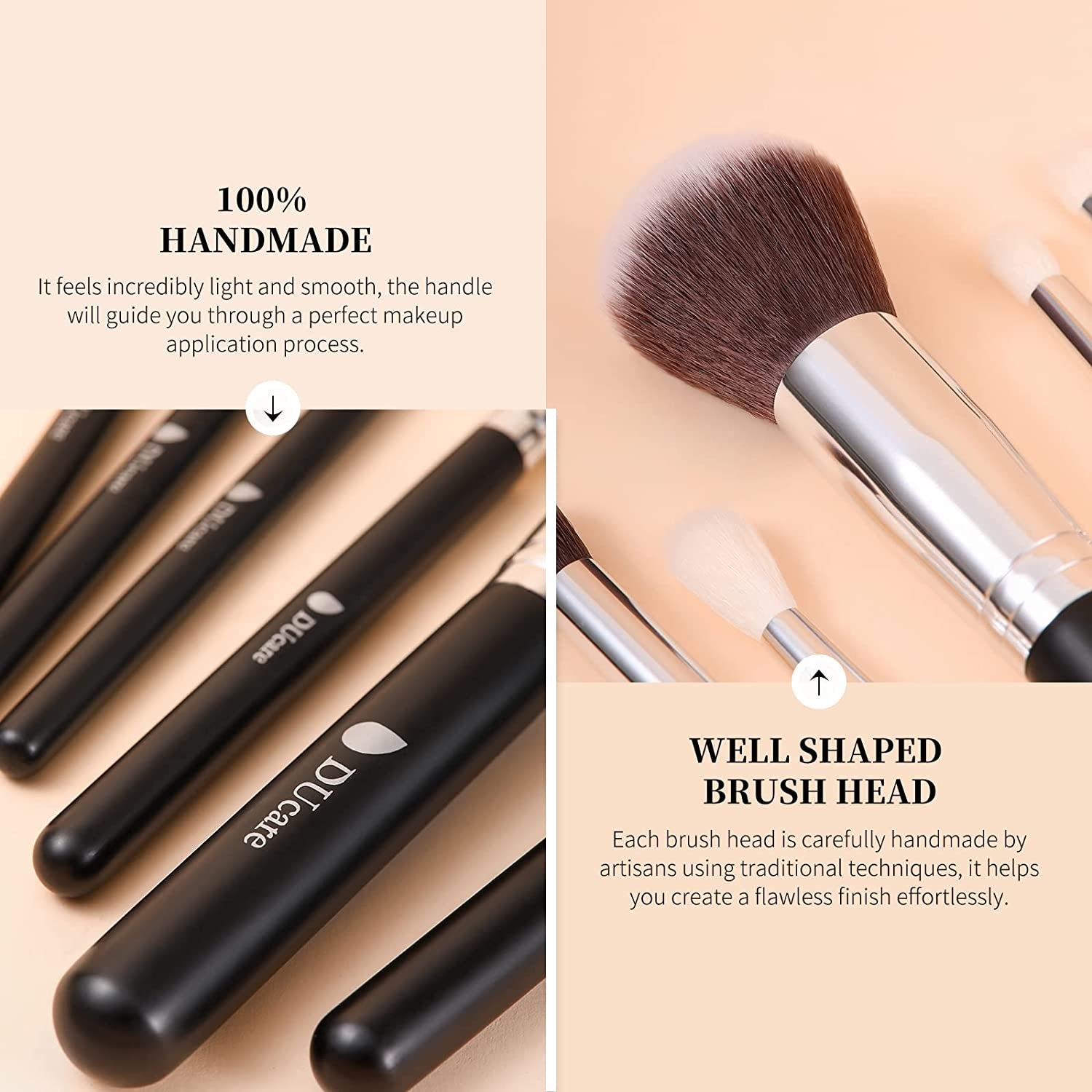 Makeup Brushes with Bag,15Pcs Makeup Brush Set Christmas Gift Travel Kabuki Foundation Blending Blush Eyeliner Shadow Brow Concealer Brushes Kit Black