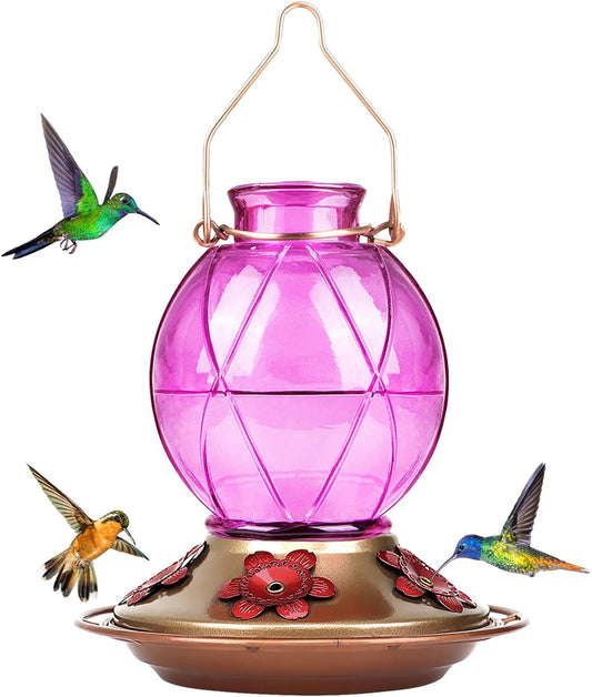 Hummingbird Feeder, 18016P Glass Hummingbird Feeder for Outdoors, Netted Texture Ball Shape Bottle, 18 Ounces, Lavender