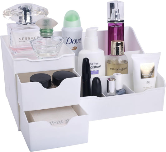 Bathroom Organizer Countertop- Make up Organizers and Storage- Bathroom Counter Organizer and Skin Care Organizer, Makeup Organizer for Vanity- White