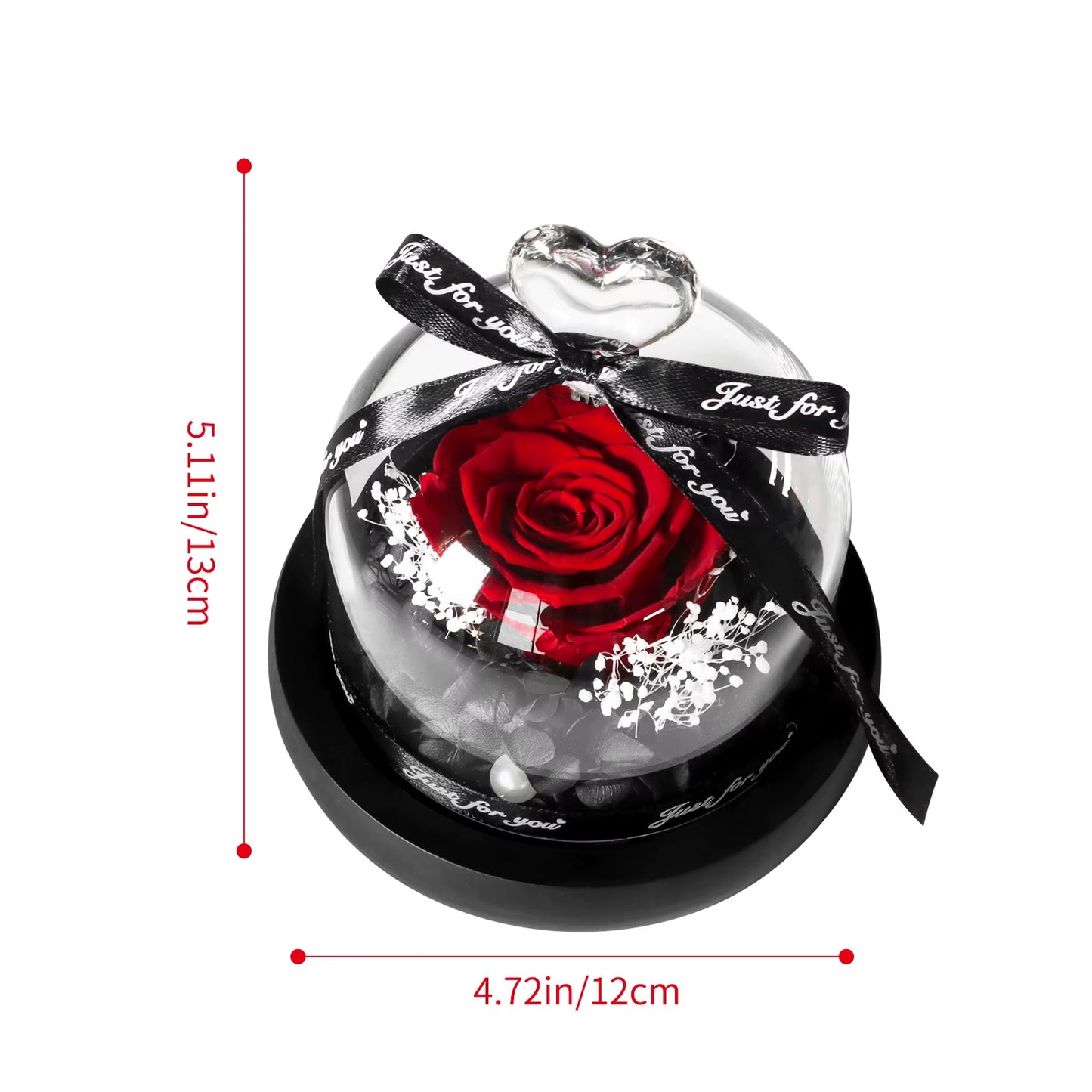 Gifts for Girls Eternal Flowers in Heart Glass Dome with Led Light Forever Preserved Rose Wedding Gift for Mom Women Girlfriend