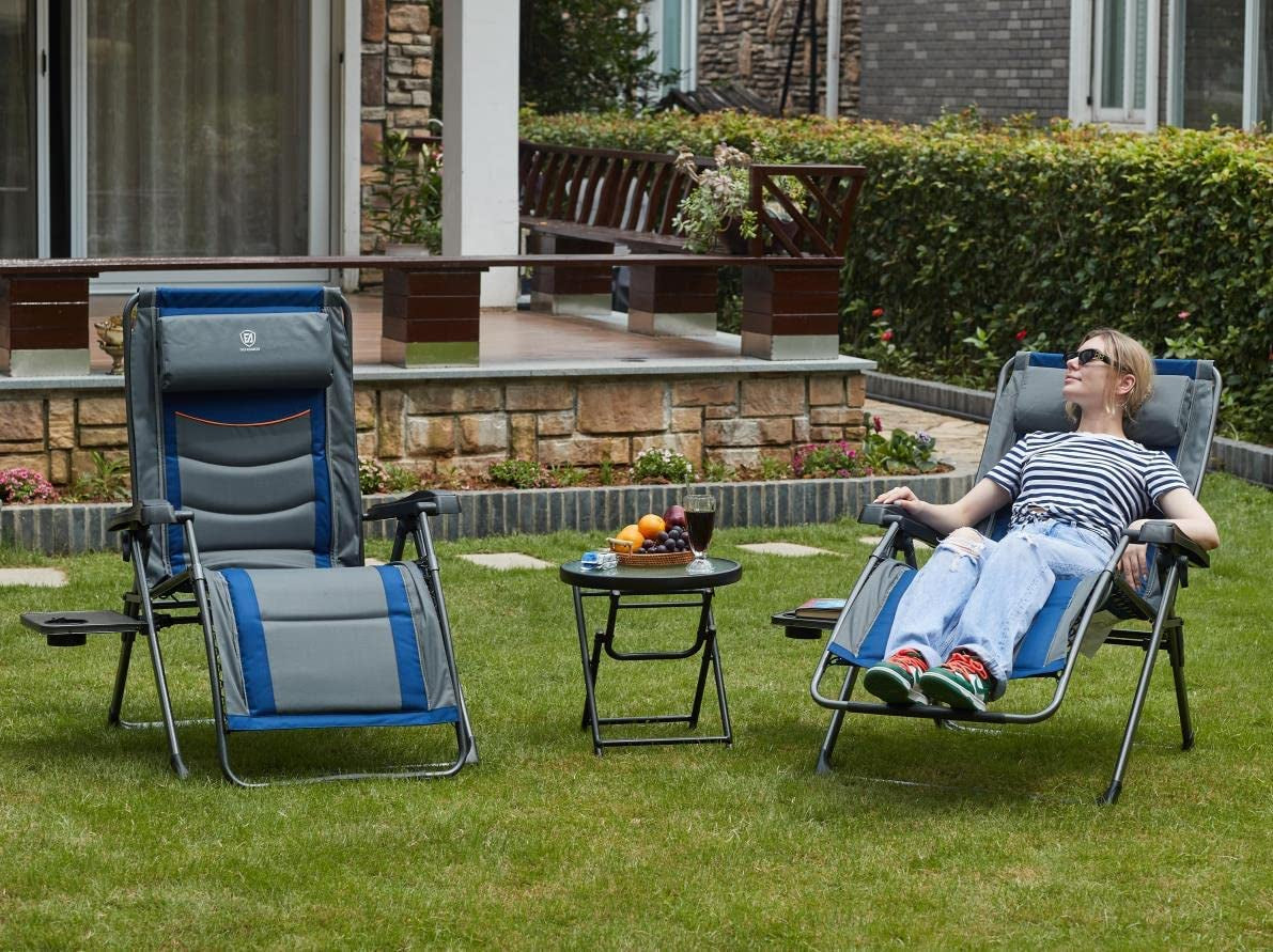 Oversize XL Zero Gravity Recliner Padded Patio Lounger Chair with Adjustable Headrest Support 350Lbs, Blue