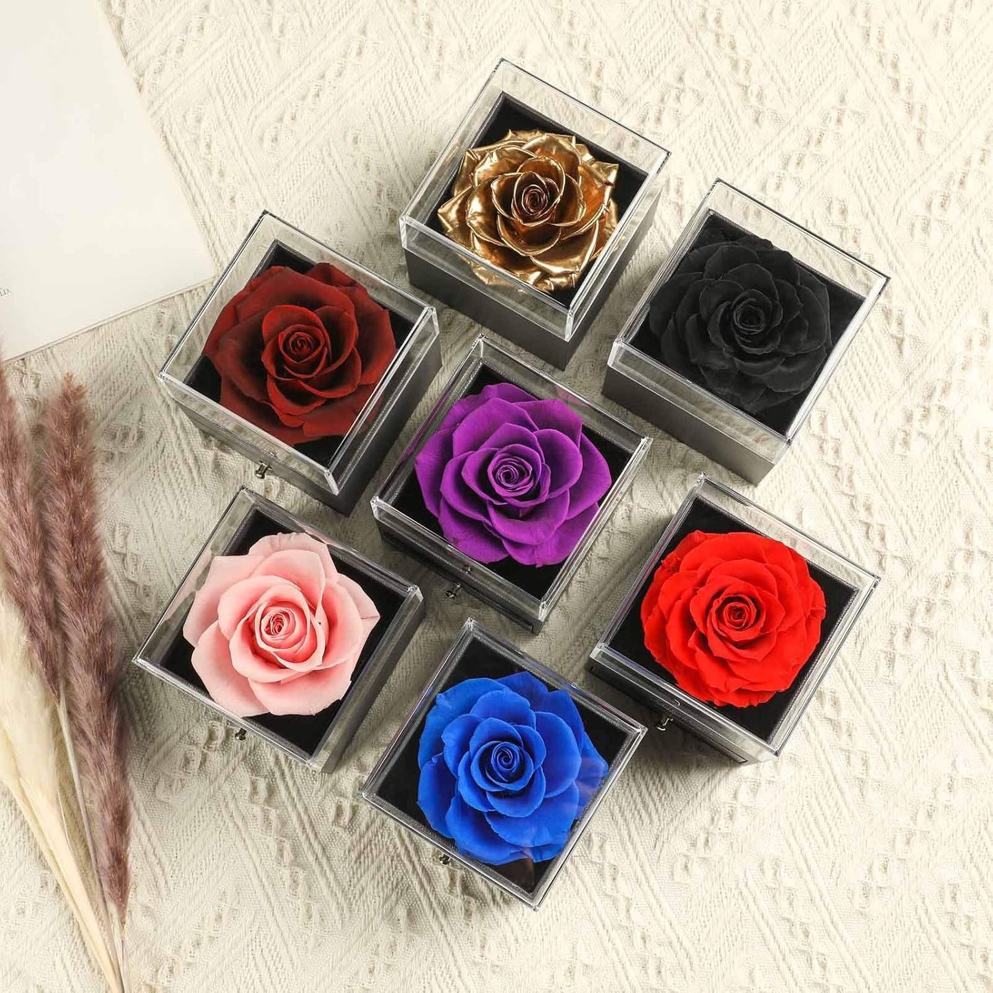 Preserved Real Rose Drawer with Heart Necklace I Love You in 100 Languages Gift Set, Handmade Enchanted Real Rose Flower for Valentines Day Anniversary Birthday Romantic Gifts for Her (Wine)